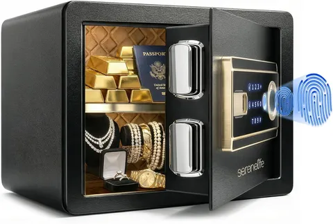 SereneLife Compact Electronic Safe Box with Digital Touch Pad Includes Keys