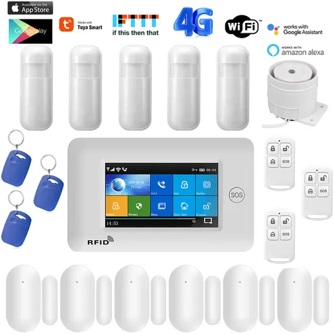 V51 Tuya APP Alexa WiFi+4G GPRS Wireless Touch Keypad Home Security Alarm System