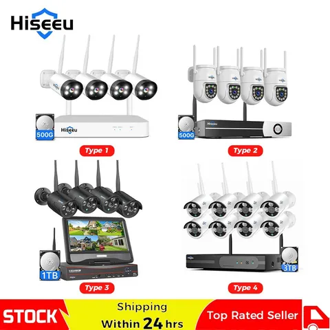 Hiseeu Outdoor CCTV Security Camera System,3MP WiFi IP Cameras,10CH NVR,500G HDD