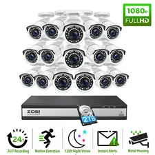 ZOSI H.265+16CH 2TB CCTV 1080p Security Camera System 120ft Night Vision Outdoor