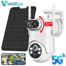 4K Dual-Lens Solar Security Camera, 360° PTZ Surveillance Security Cameras Wirel