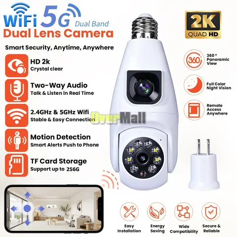 Dual Lens Home Security Camera, 5G/2.4G Wifi Baby Pet Camera with Pan Tilt Zoom