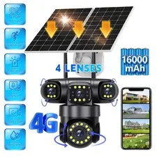 4 Lens 360° Solar Security Camera 4G Battery Home Outdoor Night Vision Camera