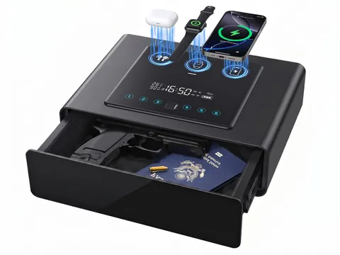 Yoqimi Smart Biometric Gun Safe with 3-in-1 Phone & Watch Wireless Charging, ...