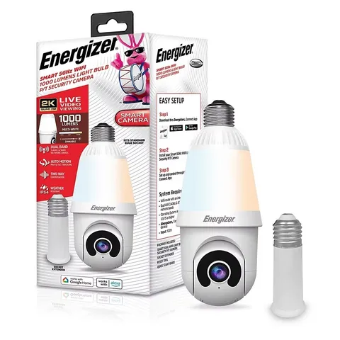 Energizer 1000 Lumens 2K Outdoor Smart Bulb Camera w/ Motion, White