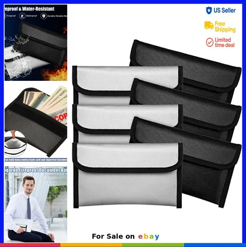 Fireproof Money Bag 6 Pack 8x5 Inch Waterproof Document Pouch Zipper Hook Loop