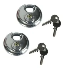 Round Discus Shackle Padlock - Stainless Steel - With 2 Keys (70mm) - 2 Pack
