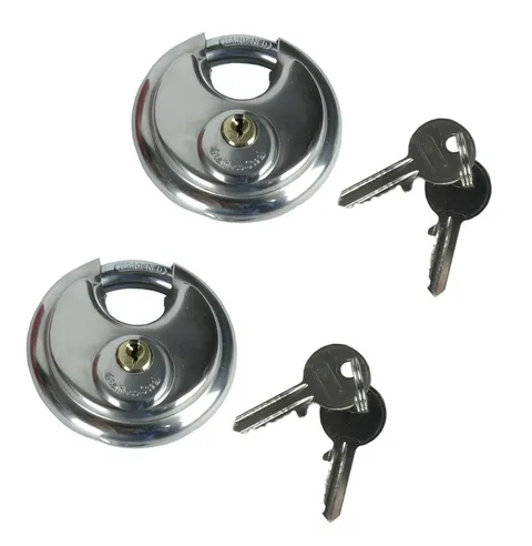 Round Discus Shackle Padlock - Stainless Steel - With 2 Keys (70mm) - 2 Pack