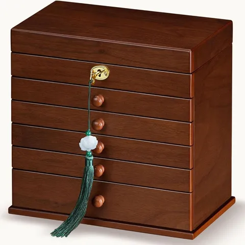 Jewelry Boxes and Organizers - Large Wooden Lockable Cabinet with Key, 8-Layer D