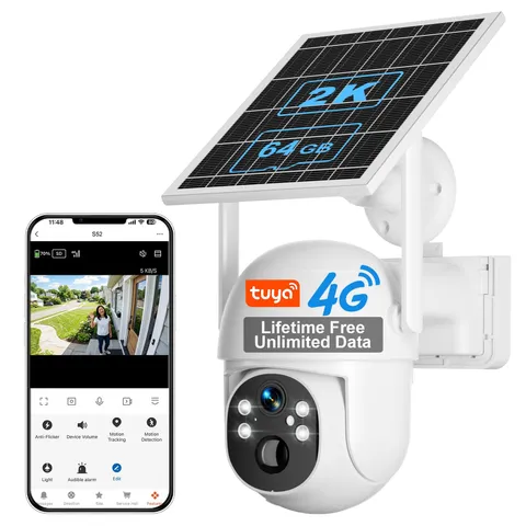 4G LTE Cellular Solar Security Camera Wireless Outdoor, Lifetime Free Unlimit...
