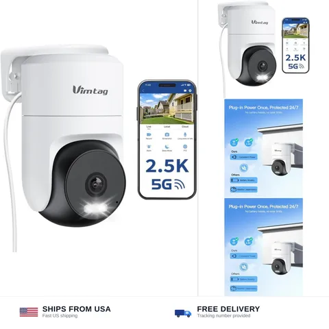 VIMTAG Pan/Tilt Outdoor Security Camera, 2.5K 4MP WiFi Home CCTV Camera, 360°...