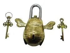 Antique Style Honey Bee Shape Brass Padlock Lock with Key Working Functional