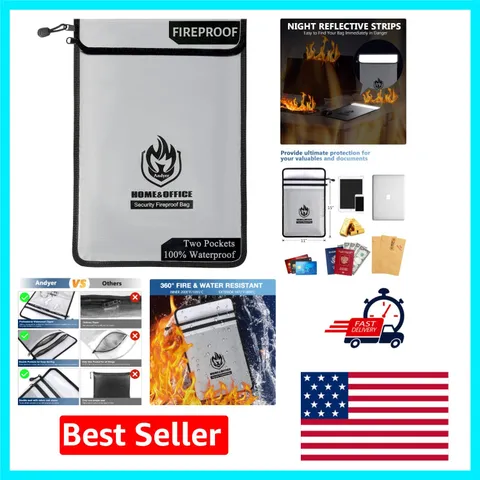 Upgraded 2-Pocket Fireproof & Waterproof Bag for Documents and Valuables