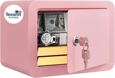 0.23 Cubic Small Safe Box for Home, Mini Safes for Kids, Pink Safe with Key, Sec