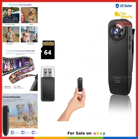 Body Camera 1080P 64GB Card Mini Wearable Video Recorder Night Vision Loop