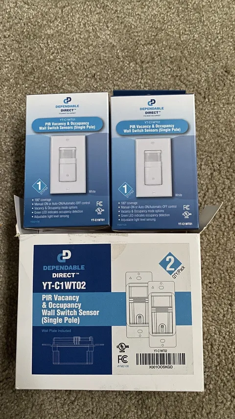 NEW Dependable Direct YT-C1WT02 PIR Vacancy And Occupancy Wall Switch 2 Pack
