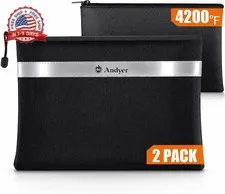 Andyer Fireproof Money Bag for Cash, 2 Pack Fire Proof Bag for Documents | 13.4"