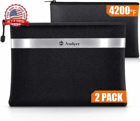 Andyer Fireproof Money Bag for Cash, 2 Pack Fire Proof Bag for Documents | 13.4"
