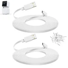 WYZE Cam Pan V3 Power Cable 10FT 2Pack Micro USB Extension Cord 90 Degree White