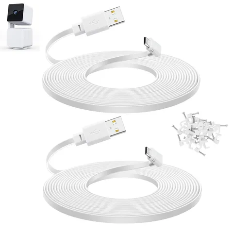 WYZE Cam Pan V3 Power Cable 10FT 2Pack Micro USB Extension Cord 90 Degree White