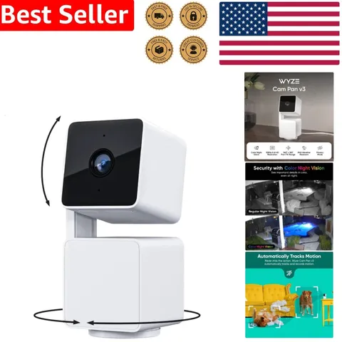 Pan/Tilt Wi-Fi Camera Cam Pan v3 Outdoor 1080p Color Night Vision Alexa Google