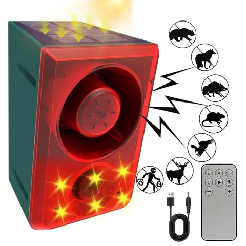 Solar Outdoor Motion Sensor Alarm Dog Barking Gunshot Sound 130dB