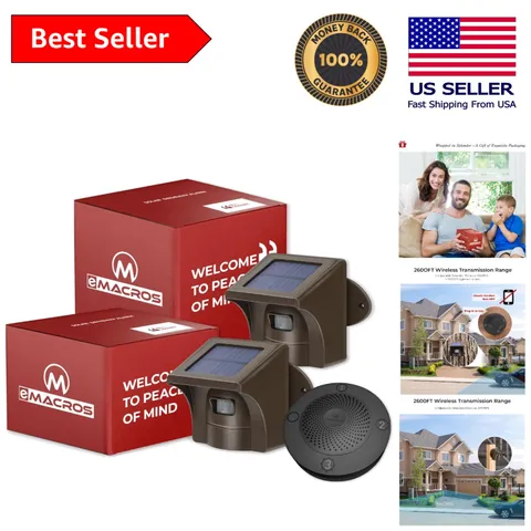 Solar Wireless Driveway Alarm - 1/2 Mile Range, 2 Sensors - Weatherproof