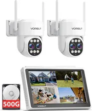 Security Camera Wireless Outdoor System with Monitor, 2pcs Dual Lens 10X Hybrid