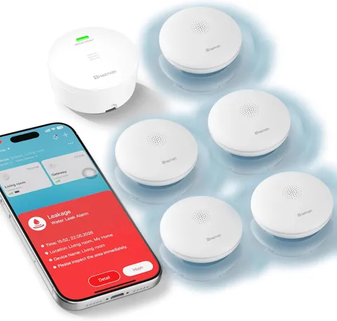 Water Leak Detector, 5 Pack Water Sensor Alarm for Home,With Gateway | 10-Year B