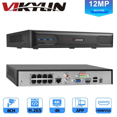 VIKYLIN 12MP 8CH POE NVR IP Network Video Recorder H.265+ Security Camera System