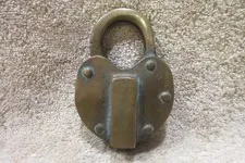 Vintage Brass Padlock Lock No Key -Stamped Order Dept Cola -Broken -Heart Shaped