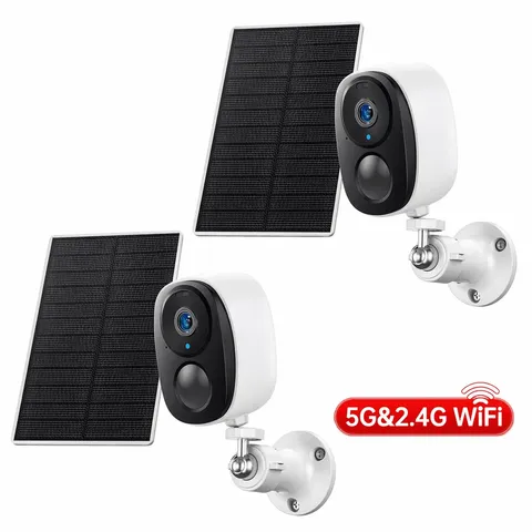 2 Pack Solar Wireless Outdoor Security Cameras, 2K Battery Powered, 2.4G/5G Wifi