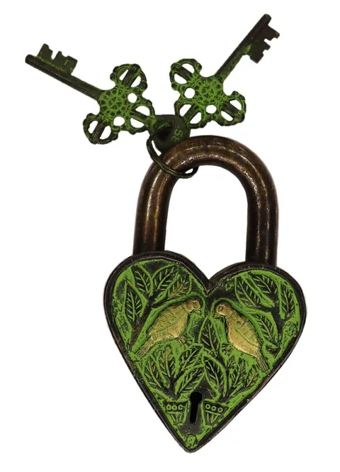 Heart Shape Bird Engraved Lock Vintage Antique Style Handcrafted Brass Padlock