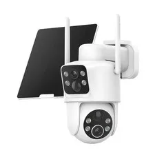 Dual Lens Solar Security Camera, 2K HD Video, 360° Pan/Tilt, Color Night Vision,