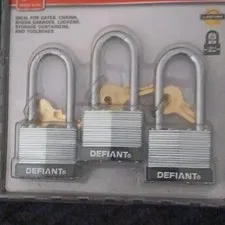 Defiant Keyed Alike Laminated Steel Padlocks 3-Pack Silver w/ 3 Keys