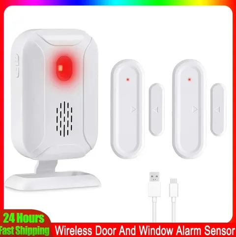 Wireless Door & Window Alarm Sensor - 36 Ringtones, LED Flashing Light, Chime