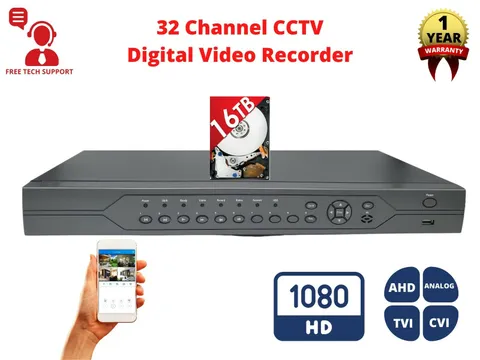 Evertech 32 Channel AHD TVI CVI Analog Security Camera Recorder H.265 DVR 16TB