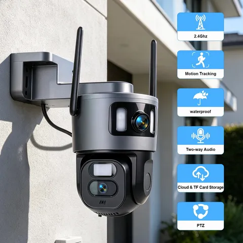 Doble Lente Camaras De Seguridad Wifi Exterior Vision Nocturna Con Audio Video