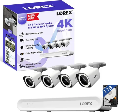 Lorex Connect | New App | 4K 8CH Wired NVR System w/ Four Bullet Cameras - 1TB