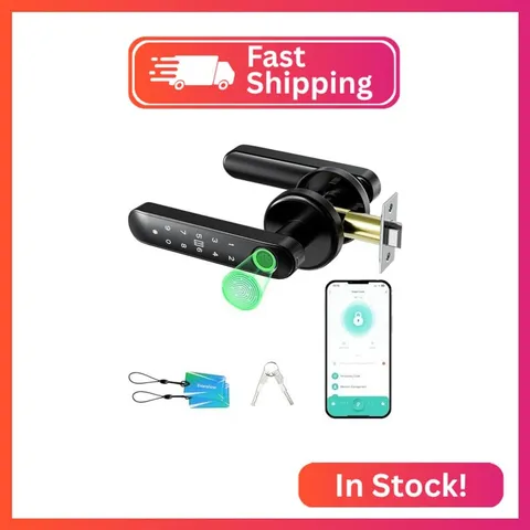 Evanshow Fingerprint Door Lock Biometric Door Knob with Keypad Keyless Entry, 5-