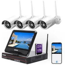 10CH Expandable Wireless Security Camera System with 10.1" Monitor 4pcs 5MP I...