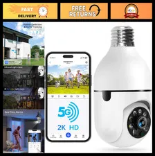 Wireless Light Bulb Security Camera 2K, 5G/2.4GHz, Motion Detection, Night Visio