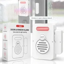 Wireless Voice Door Alarms When Opened 90dB Adjustable Volume Window Alert White