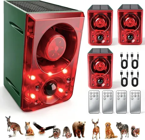 Solar Outdoor Motion Sensor Alarm Dog Barking Gunshot Sound 130dB | Support