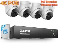 ZOSI 4K POE Security Camera System Waterproof Outdoor Color Night Vision 8CH NVR
