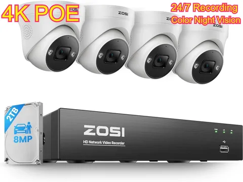 ZOSI 4K POE Security Camera System Waterproof Outdoor Color Night Vision 8CH NVR