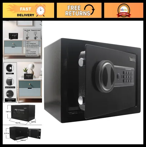 Steel Security Safe Lock Box, Electronic Keypad, 0.44 Cu Ft, Black