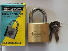 EM-D-KAY 600DL Size 2 Brass Double Locking Keyed Padlock w/ 2 Keys, 2 in