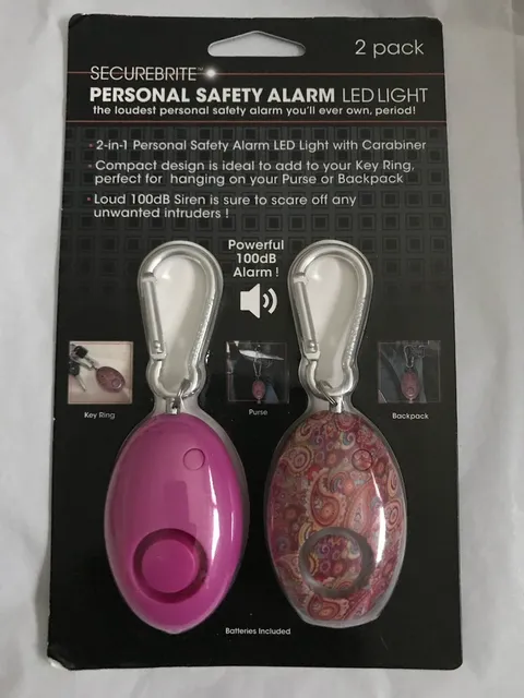SecureBrite Personal Safety Alarm LED Light ~ Pack Of 2~ Pink & Pink Paisley NEW