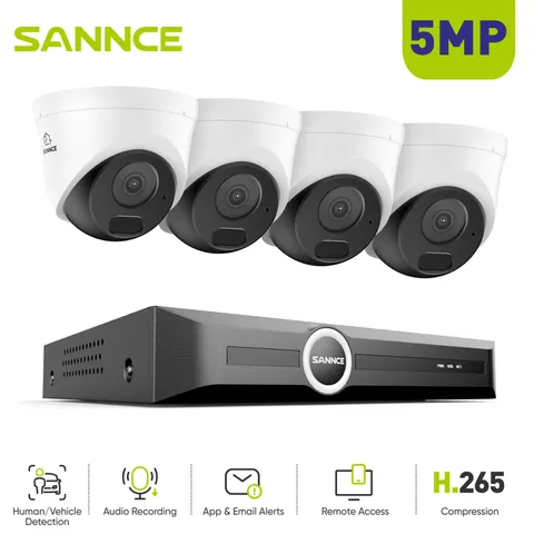 SANNCE 8CH NVR 5MP Audio POE Security Camera System Outdoor Human Detection IP67